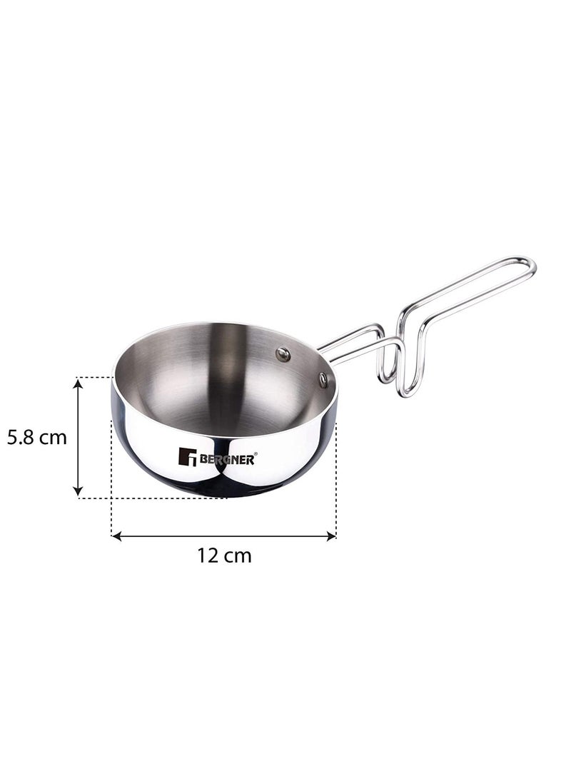 Bergner TriPro TriPly Stainless Steel 12cm Tadka Pan, 500ml Capacity, For Spice Tempering/Seasoning, Long Wire Handle, Laser-Etched Scale, Smooth Finished Surface, Induction Bottom and Gas Stove Ready - Image 2