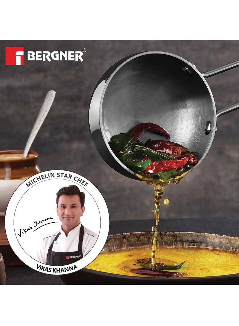 Bergner TriPro TriPly Stainless Steel 12cm Tadka Pan, 500ml Capacity, For Spice Tempering/Seasoning, Long Wire Handle, Laser-Etched Scale, Smooth Finished Surface, Induction Bottom and Gas Stove Ready - Image 4