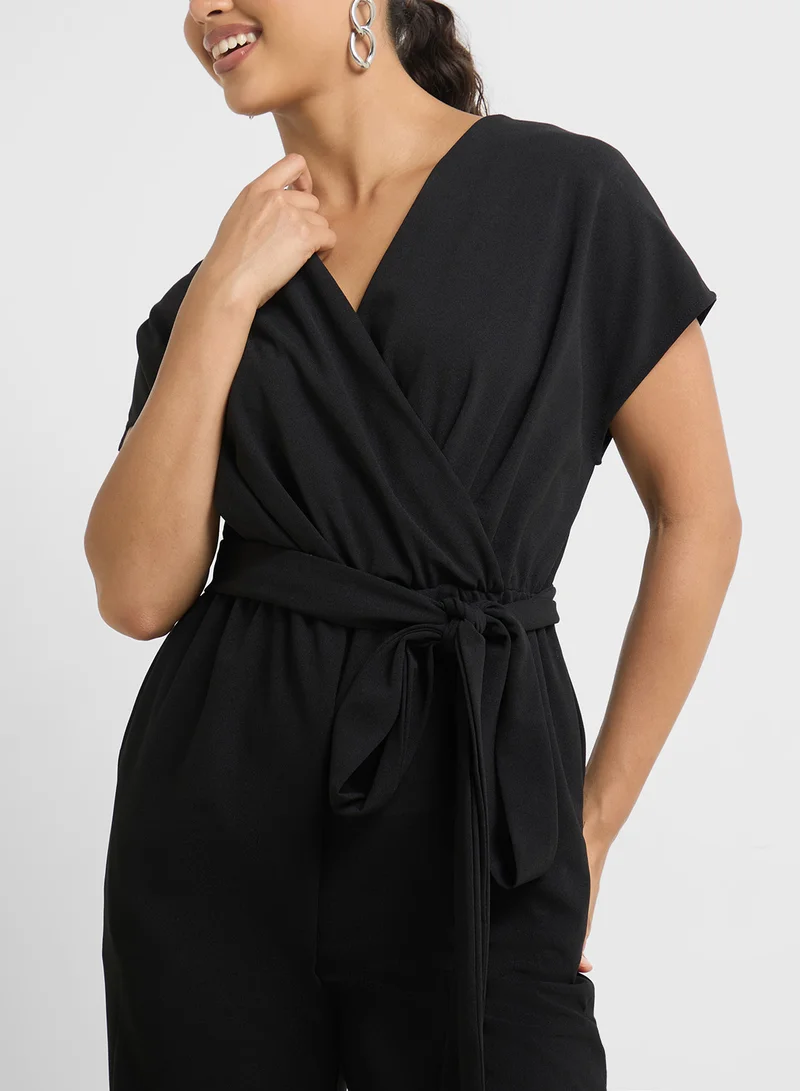 Ginger V Neck Wrap Detail Jumpsuit