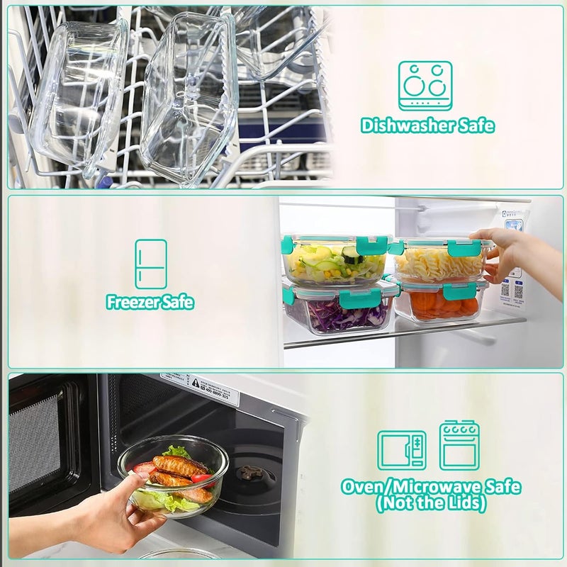 M MCIRCO [8-Pack,30 oz]Glass Meal Prep Containers,MCIRCO Glass Food Storage Containers,Airtight Glass lunch Containers with Lids, Microwave, Oven, Freezer and Dishwasher, Green - Image 4
