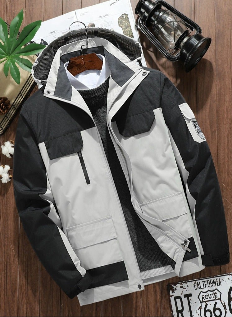 Loquat Men's Lightweight Windbreaker Rain Jacket Raincoat with Hood for Hiking Fishing Activewear White/Black 