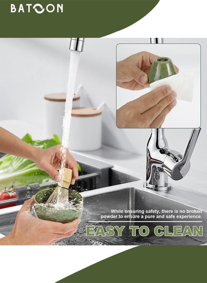 باتون طقم شاي ماتشا من 7 قطع، يتضمن وعاءً، مضرب ماتشا، ملعقة ماتشا، منخل شاي، حامل مضرب، حصيرة وعاء، مجموعة هدايا لأدوات تحضير الماتشا. - Image 4