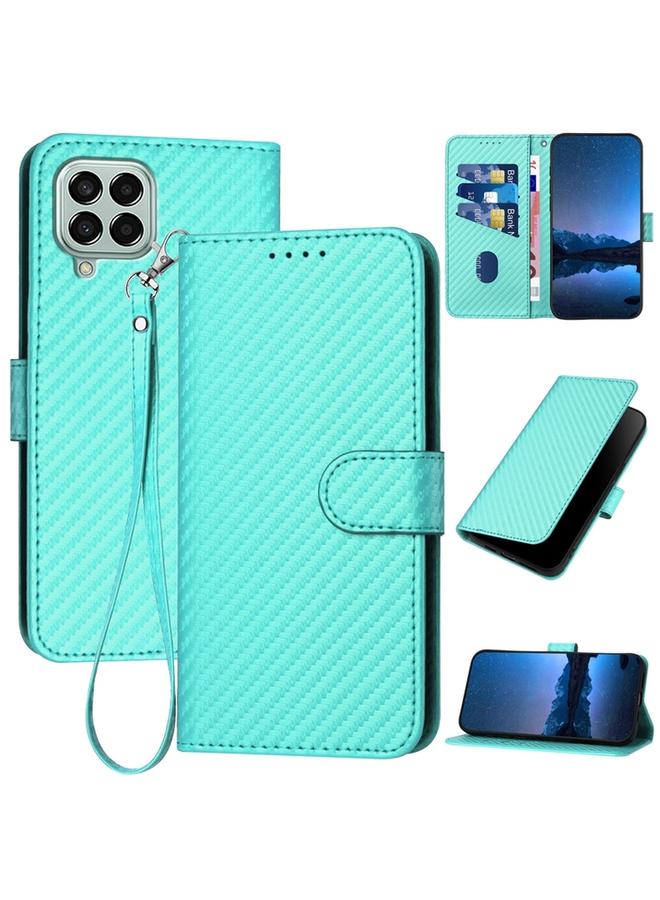 اس-توب جراب لهاتف Samsung Galaxy M33 5G Global YX0070 جراب هاتف من ألياف الكربون مع مشبك من الجلد مع حبل - Image 1