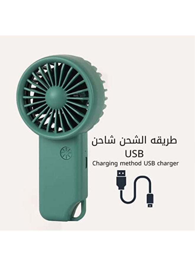 مروحة كهربائية صغيرة محمولة باليد بمنفذ USB للاستخدام الشخصي على الطاولة من كيه ار سي اي كيو ام في، تعمل بـ 3 سرعات قابلة للتعديل وقابلة لإعادة الشحن، باللون الأخضر 8.0. - Image 2