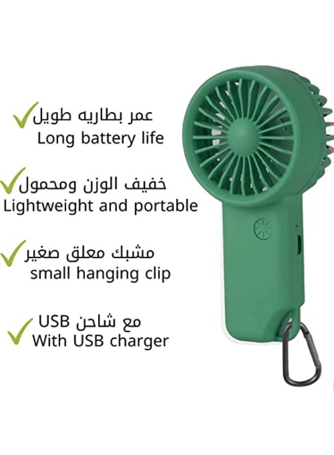 مروحة كهربائية صغيرة محمولة باليد بمنفذ USB للاستخدام الشخصي على الطاولة من كيه ار سي اي كيو ام في، تعمل بـ 3 سرعات قابلة للتعديل وقابلة لإعادة الشحن، باللون الأخضر 8.0. - Image 4