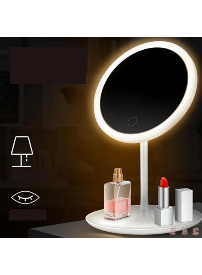 Portable LED makeup mirror with adjustable lighting, high-definition mirror, touch control, 180-degree adjustable stand, built-in storage tray, wireless desktop beauty mirror for makeup, skincare, and travel. - Image 2