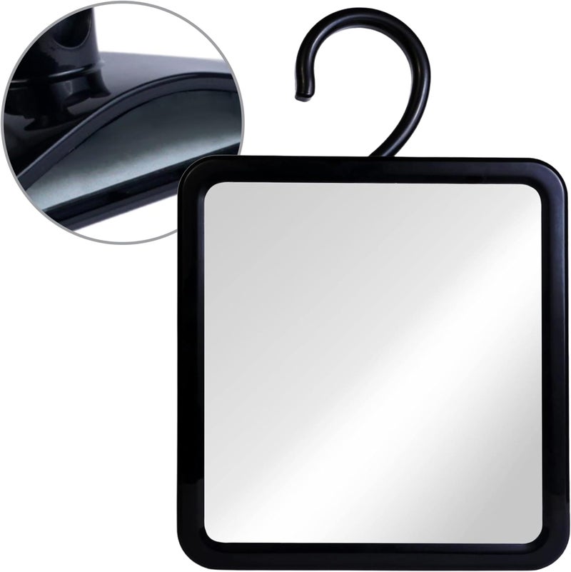 MIRRORVANA Dual Anti Fog Shower Mirror for Shaving with Hook for Hanging and Fogless Shatterproof Surface  Fill Back ChamberReservoir with Hot Water for Fog Free Shave 8 x 7 Black