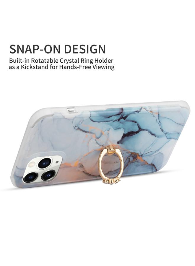 Zaboon Case For iPhone 13 Pro Max For iPhone 13 Pro Max Four Corners Shocproof Flow Gold Marble IMD Back Cover Case with Metal Rhinestone Ring - Image 3