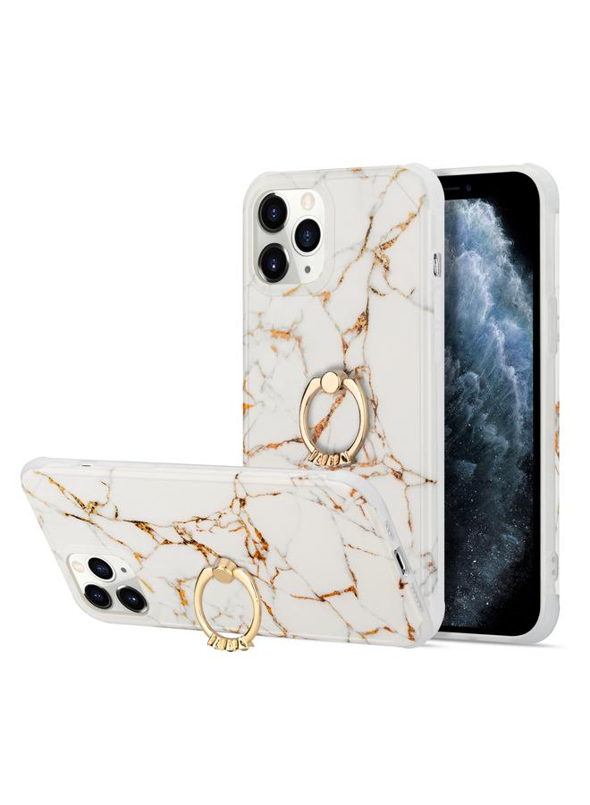 Zaboon Case For iPhone 13 Pro Max For iPhone 13 Pro Max Four Corners Shocproof Flow Gold Marble IMD Back Cover Case with Metal Rhinestone Ring - Image 1