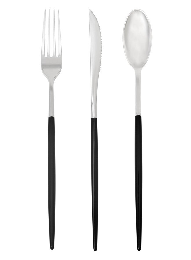 Restaurantware-Moderna 7.5 Inch Fancy Flatware, 60 Durable Plastic Flatware - With Black Handle, Heavy-duty, Silver Plastic Sustainable Cutlery, Easily Disposable Or Restaurants - Image 2