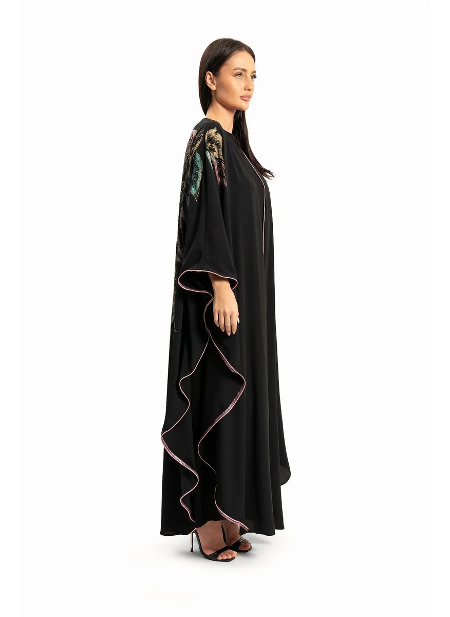 وي كرييت Women Black with Colorful Floral Design Abaya By WECRE8