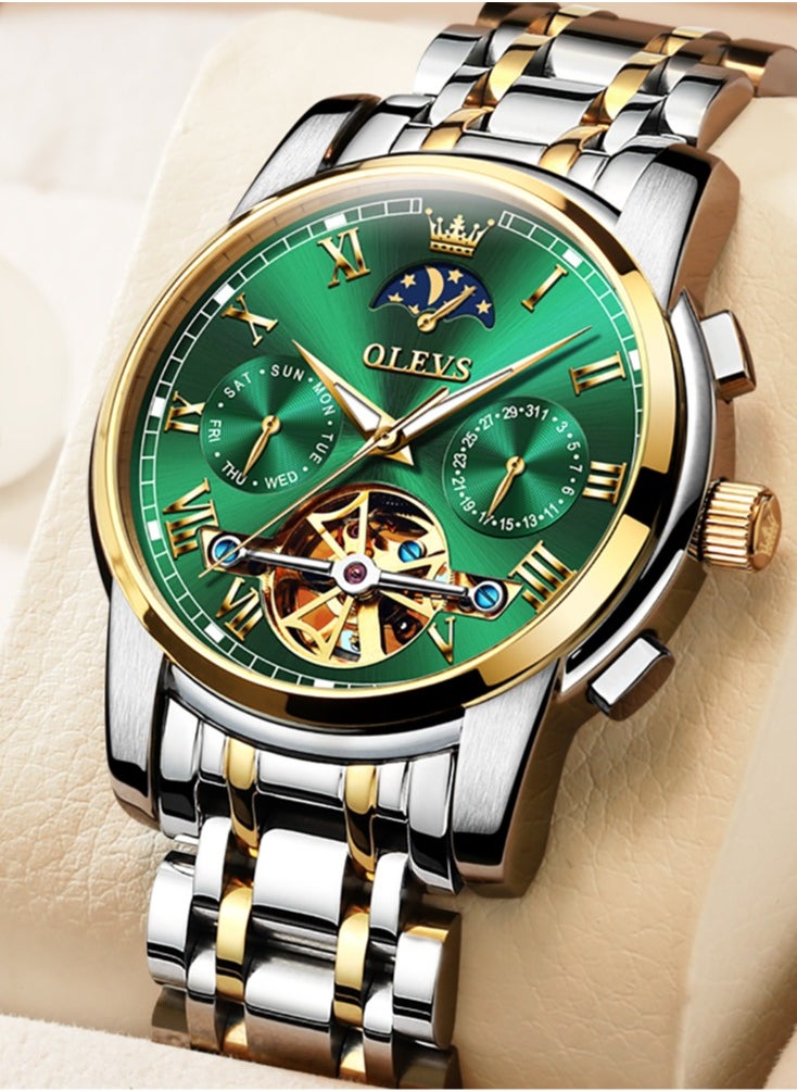 OLEVS OLEVS Watches Men Automatic,Self Winding Skeleton Watches for Men Tourbillon,Stainless Steel  - Image 1