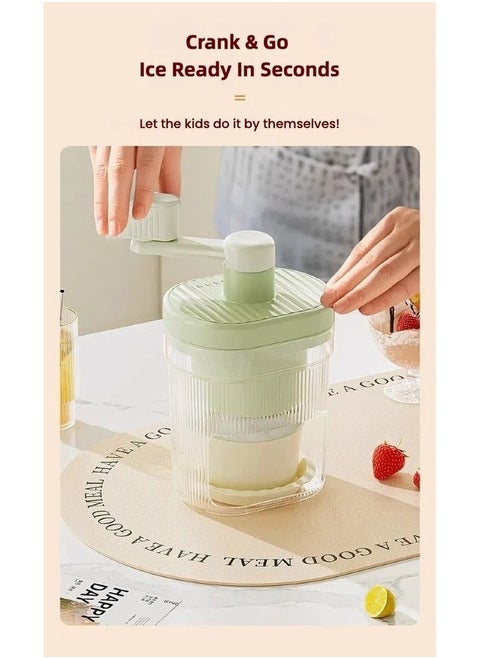 Manual Ice Cream Machine Ice Shaver Ice Crusher Machine– Kids Safe Ice Maker with 2 Bowls & 4 Plates  Green color kits Food Grade ABS