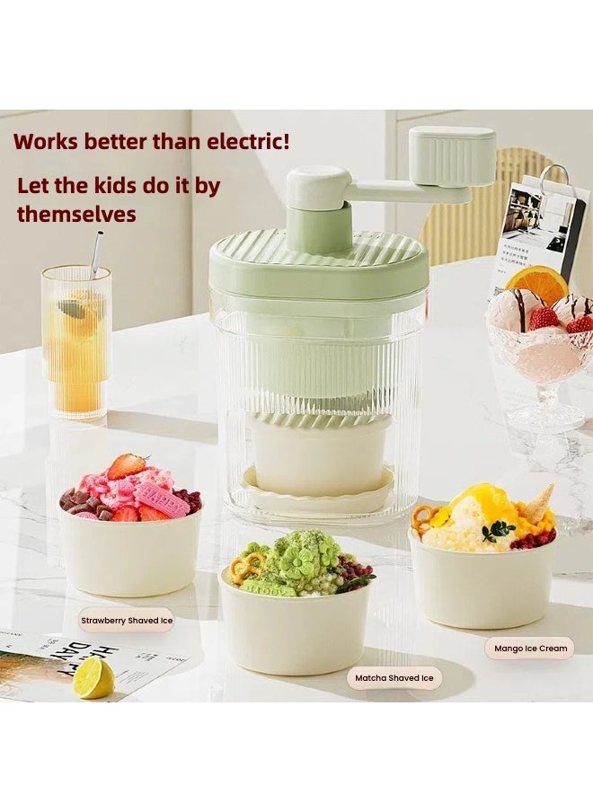 Manual Ice Cream Machine Ice Shaver Ice Crusher Machine– Kids Safe Ice Maker with 2 Bowls & 4 Plates  Green color kits Food Grade ABS
