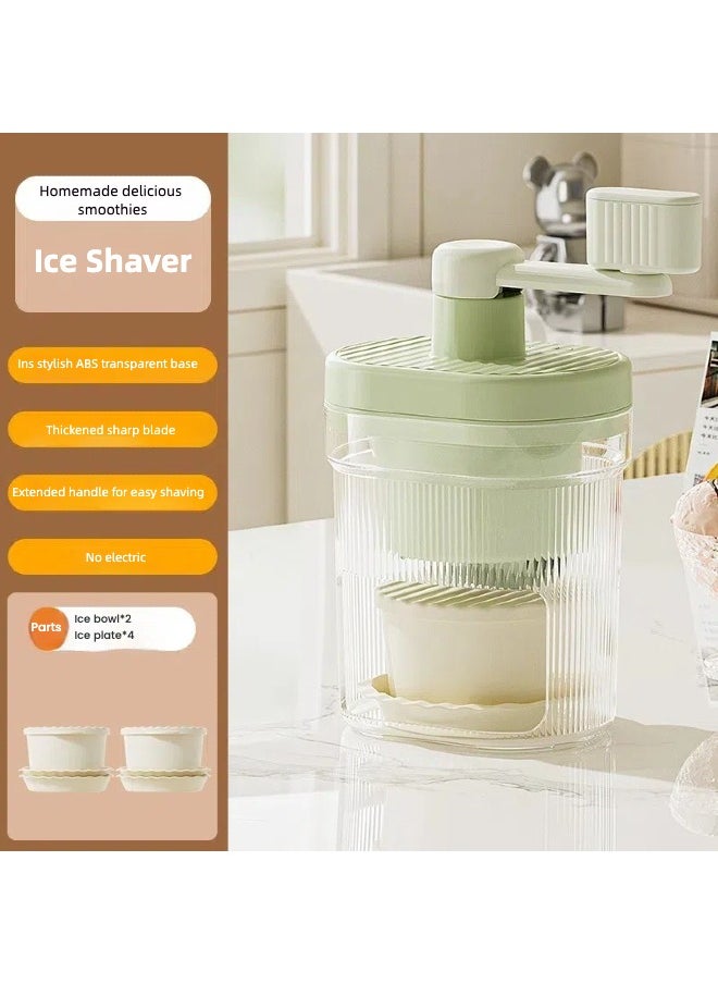 Manual Ice Cream Machine Ice Shaver Ice Crusher Machine– Kids Safe Ice Maker with 2 Bowls & 4 Plates  Green color kits Food Grade ABS