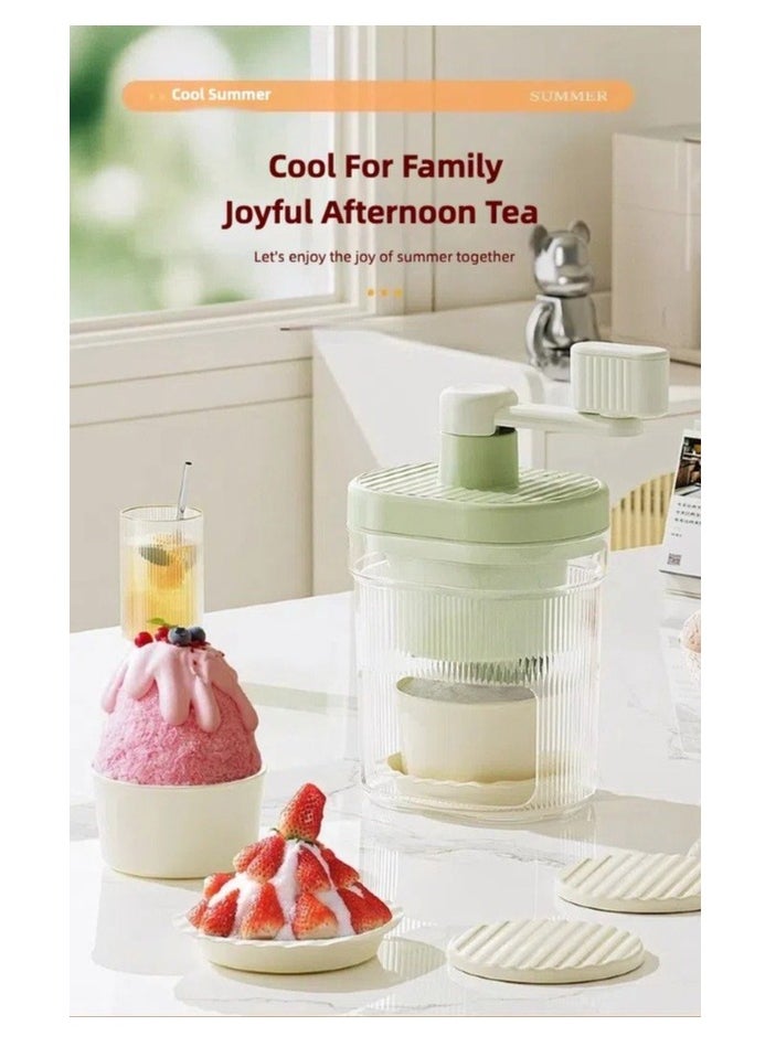 Manual Ice Cream Machine Ice Shaver Ice Crusher Machine– Kids Safe Ice Maker with 2 Bowls & 4 Plates  Green color kits Food Grade ABS