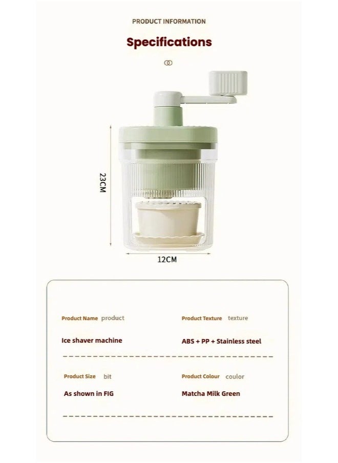 Manual Ice Cream Machine Ice Shaver Ice Crusher Machine– Kids Safe Ice Maker with 2 Bowls & 4 Plates  Green color kits Food Grade ABS