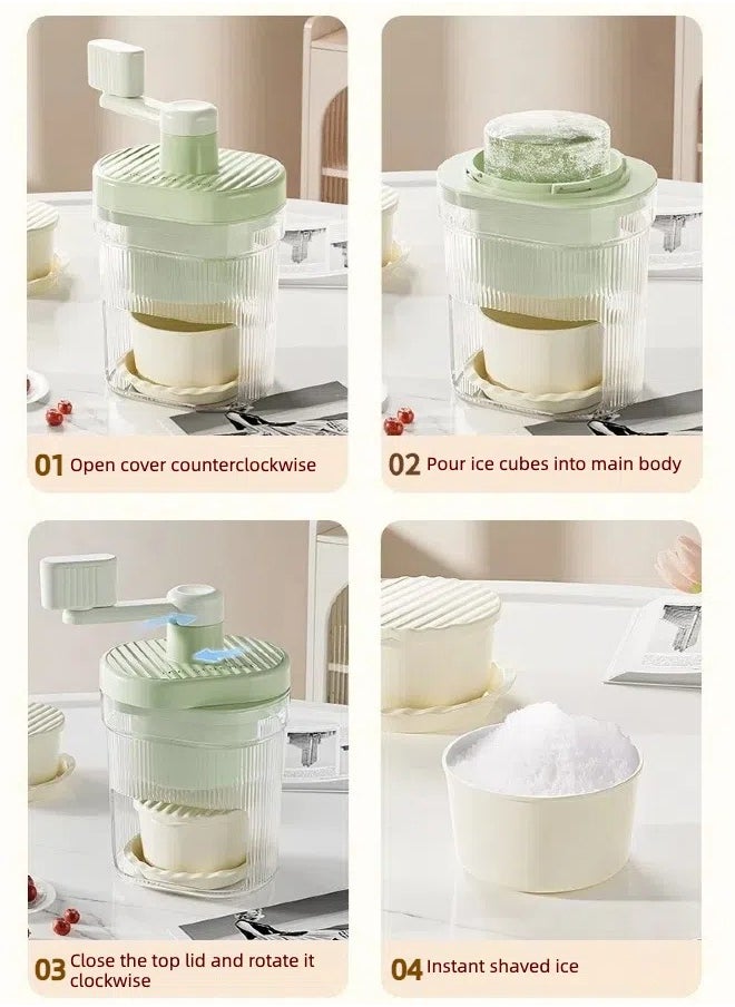 Manual Ice Cream Machine Ice Shaver Ice Crusher Machine– Kids Safe Ice Maker with 2 Bowls & 4 Plates  Green color kits Food Grade ABS