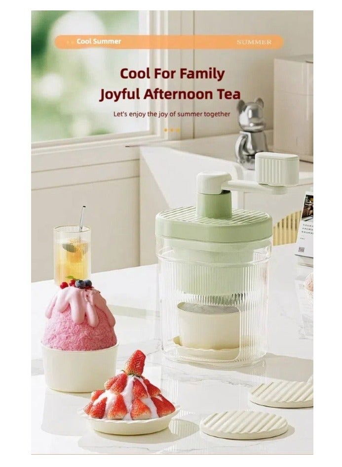 Manual Ice Cream Machine Ice Shaver Ice Crusher Machine– Kids Safe Ice Maker with 2 Bowls & 4 Plates  Green color kits Food Grade ABS  - Image 2