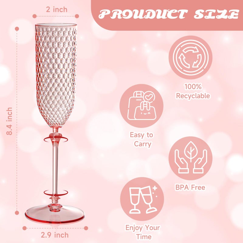 XUWAIDSGN 24 Pack Pink Detachable 2 piece Champagne Flutes 5.5 Oz Unbreakable Plastic Mimosa Disposable Champagne Glasses Drinking Cups Stemmed Reusable Wine Toasting Glasses for Wedding (24, Clear Pink) - Image 2