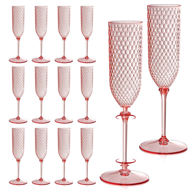 XUWAIDSGN 24 Pack Pink Detachable 2 piece Champagne Flutes 5.5 Oz Unbreakable Plastic Mimosa Disposable Champagne Glasses Drinking Cups Stemmed Reusable Wine Toasting Glasses for Wedding (24, Clear Pink) - Image 1