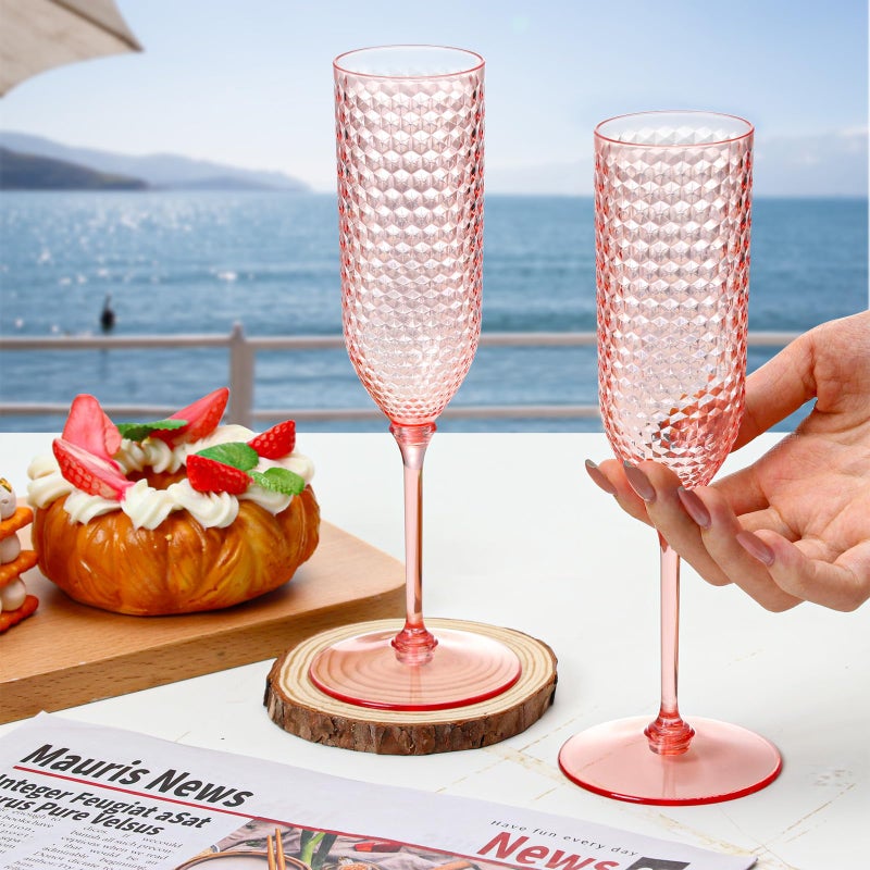 XUWAIDSGN 24 Pack Pink Detachable 2 piece Champagne Flutes 5.5 Oz Unbreakable Plastic Mimosa Disposable Champagne Glasses Drinking Cups Stemmed Reusable Wine Toasting Glasses for Wedding (24, Clear Pink) - Image 5