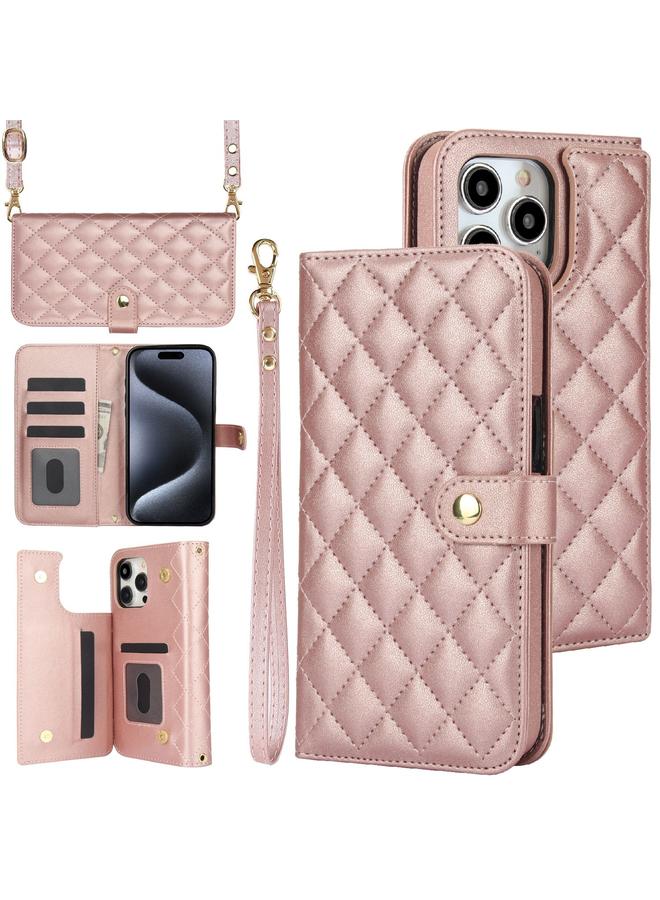 S-TOP Case For iPhone 16 Pro Crossbody Multifunction Rhombic Leather Phone Case - Image 1