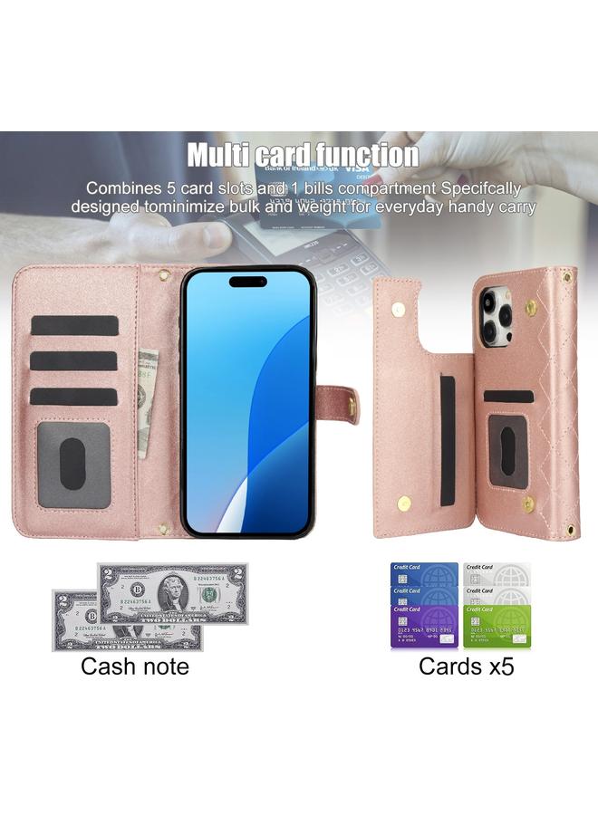 S-TOP Case For iPhone 16 Pro Crossbody Multifunction Rhombic Leather Phone Case - Image 4