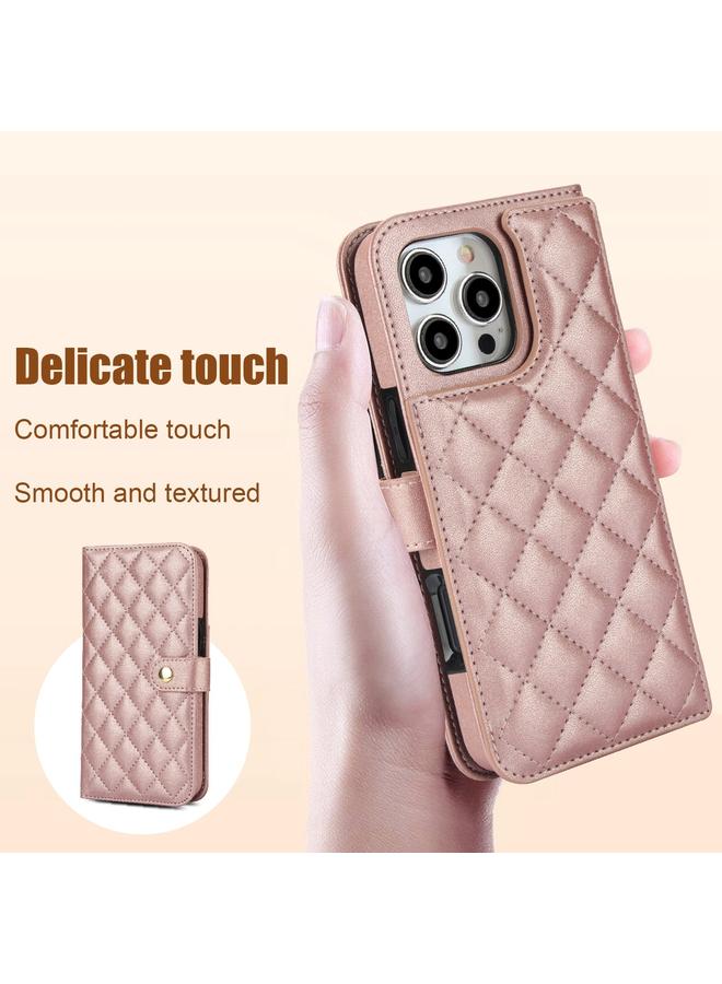 S-TOP Case For iPhone 16 Pro Crossbody Multifunction Rhombic Leather Phone Case - Image 3