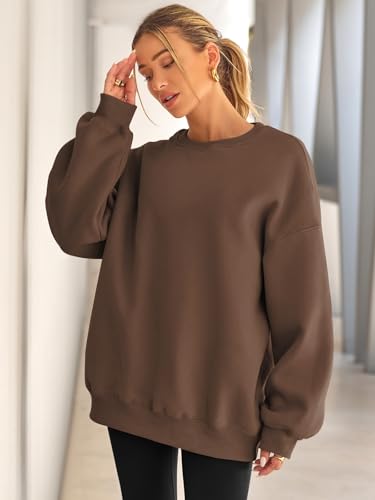 EFAN Womens Sweatshirts Hoodies Oversized Sweaters Crewneck Fleece Casual Tops Basic Comfy Fall Fashion Clothes 2025 Plus Size Maternity Workout Lounge Wear Winter Outfits Brown XL - Image 3