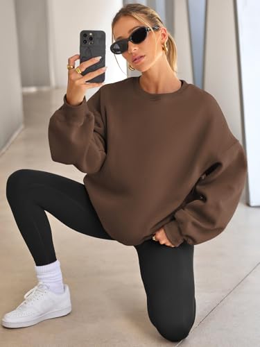 EFAN Womens Sweatshirts Hoodies Oversized Sweaters Crewneck Fleece Casual Tops Basic Comfy Fall Fashion Clothes 2025 Plus Size Maternity Workout Lounge Wear Winter Outfits Brown XL - Image 4
