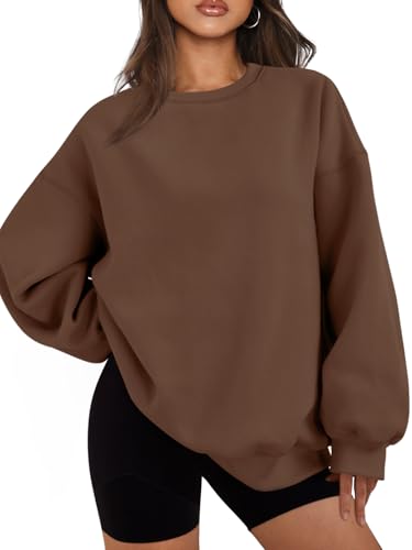EFAN Womens Sweatshirts Hoodies Oversized Sweaters Crewneck Fleece Casual Tops Basic Comfy Fall Fashion Clothes 2025 Plus Size Maternity Workout Lounge Wear Winter Outfits Brown XL - Image 1