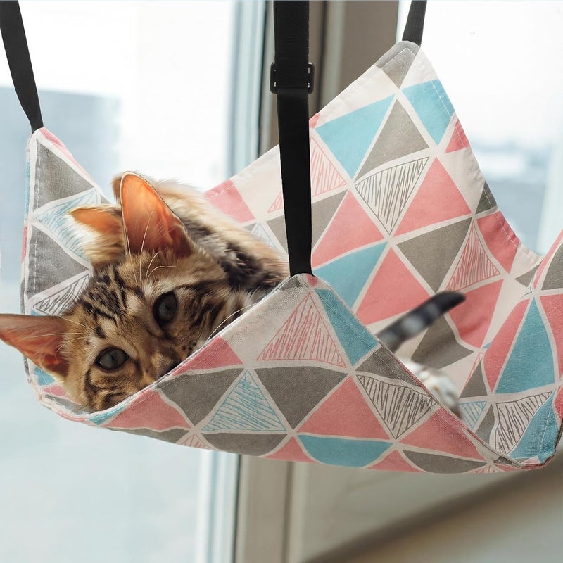 Jetec 2 Pack Cat Hammock for Cage, Catio Accessories Reversible Soft Cats Bed with Adjustable Straps and Hooks Double-Sided Linen and Fleece Hanging Hammock for Cats, Kitten(Geometry Pattern,S) - Image 2