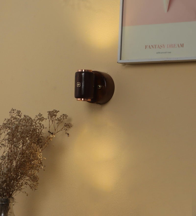Green House Handmade Sheesham Wood Wall Light Lamp | 2 Way Light - UP/Down | 3W+3W Warm White LED | Modern Wooden Wall Sconce for Living Room, Bedroom, Staircase, Hallway Decor | Pack of 1 - Image 5