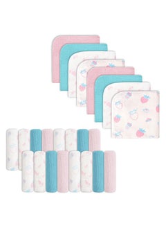 softan Softan Baby Washcloths, 24Pack Baby Wash Cloths Extra Soft & Ultra Absorbent, Baby Towels Face Towel Unisex for Boys Girls Face & Body, Washclothes Gentle on Sensitive Skin, 9''x 9'' Strawberries  - Image 1