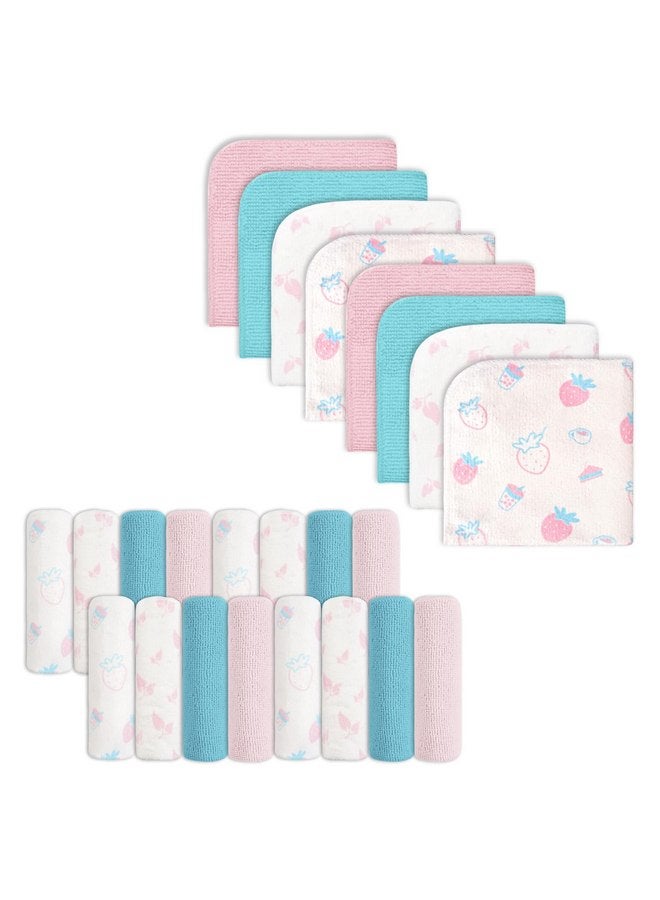 Softan Baby Washcloths, 24Pack Baby Wash Cloths Extra Soft & Ultra Absorbent, Baby Towels Face Towel Unisex for Boys Girls Face & Body, Washclothes Gentle on Sensitive Skin, 9''x 9'' Strawberries - Image 1