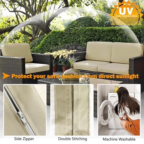 Sqodok Patio Cushion Covers 22x22 Waterproof Outdoor Cushion Covers Replacement 2Pack Patio Cushion Seat Slicovers with Ties, Pillow Covers for Chair,Tan - Image 5