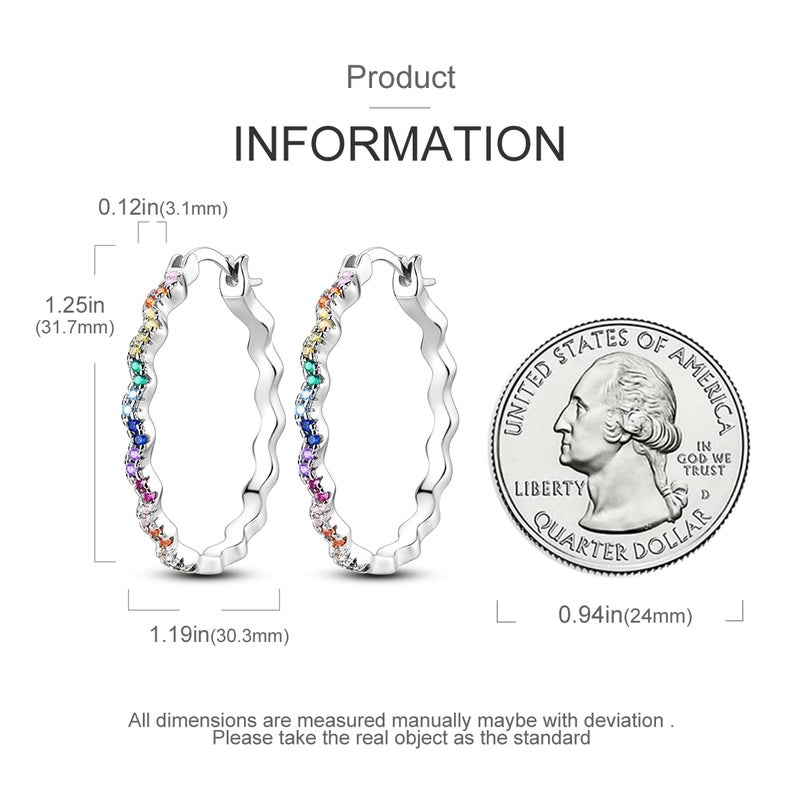 NARMO Hoop Earrings for Women 925 Sterling Silver Colorful Cubic Zirconia Rainbow Hoop Earrings Lightweight Earrings - Image 3