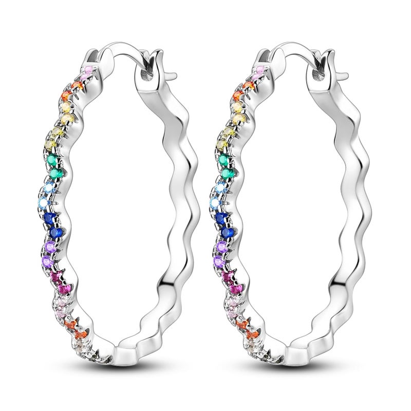 NARMO Hoop Earrings for Women 925 Sterling Silver Colorful Cubic Zirconia Rainbow Hoop Earrings Lightweight Earrings - Image 1