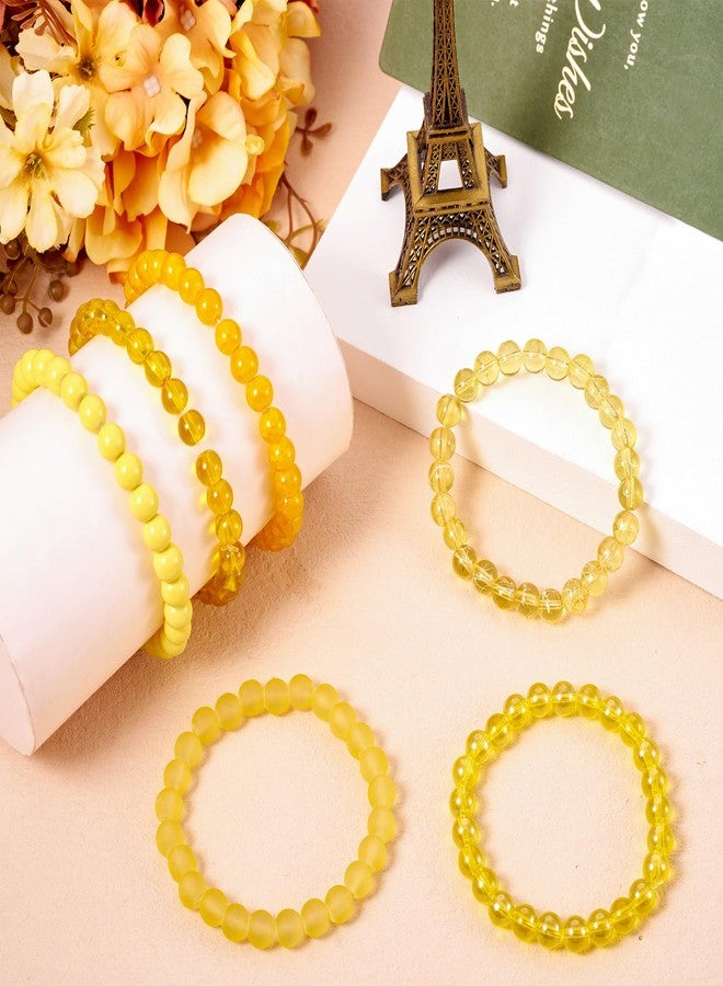 EEE ELECRELIVE Elecrelive 6Pcs Glass Bead Bracelets Yellow Glass Round Beaded Stretch Bracelet Sets 8mm Crystal Beaded Bracelets 6 Styles Layer Stacking Stretchy Bracelets for Women Jewelry - Image 2