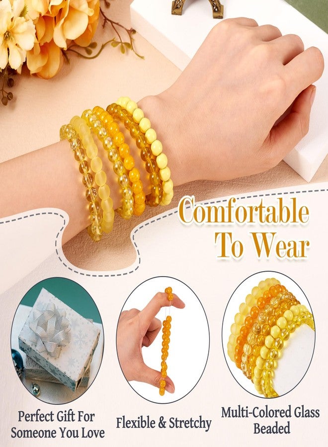 EEE ELECRELIVE Elecrelive 6Pcs Glass Bead Bracelets Yellow Glass Round Beaded Stretch Bracelet Sets 8mm Crystal Beaded Bracelets 6 Styles Layer Stacking Stretchy Bracelets for Women Jewelry - Image 3