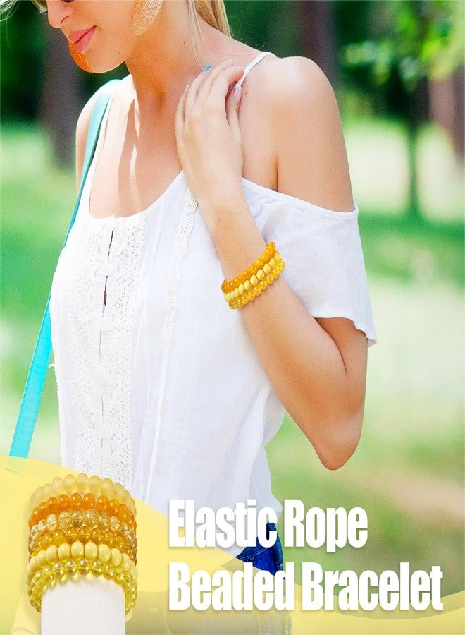 EEE ELECRELIVE Elecrelive 6Pcs Glass Bead Bracelets Yellow Glass Round Beaded Stretch Bracelet Sets 8mm Crystal Beaded Bracelets 6 Styles Layer Stacking Stretchy Bracelets for Women Jewelry - Image 5