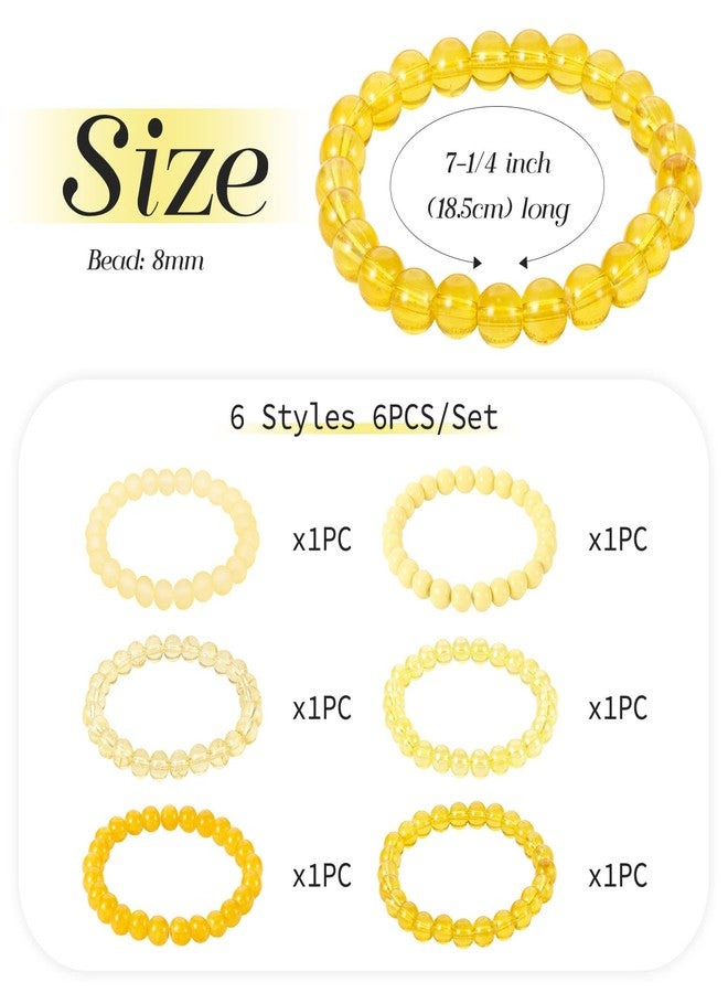 EEE ELECRELIVE Elecrelive 6Pcs Glass Bead Bracelets Yellow Glass Round Beaded Stretch Bracelet Sets 8mm Crystal Beaded Bracelets 6 Styles Layer Stacking Stretchy Bracelets for Women Jewelry - Image 4