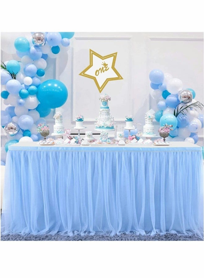 Blue Table Skirt, Table Skirt Tulle Decor Tablecloth Fluffy for Bridal Baby Shower Party, Wedding, Birthday Party & Home Chair Decoration, Table Skirting (72 * 30 Inches) - Image 3