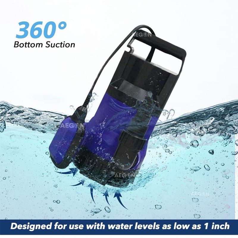 AEGON مضخة صرف صحي غاطسة من النحاس الخالص ASP750 بقدرة 750 واط، 1 حصان، مرحلة واحدة IPX8 مع مفتاح عائم (12000 لتر/ساعة، ارتفاع 7م) - تصريف | تصريف المياه | مضخة فك انسداد المجاري (أرجواني داكن) - Image 3