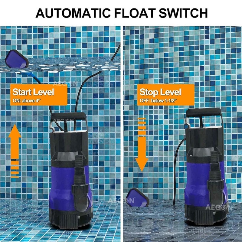 AEGON مضخة صرف صحي غاطسة من النحاس الخالص ASP750 بقدرة 750 واط، 1 حصان، مرحلة واحدة IPX8 مع مفتاح عائم (12000 لتر/ساعة، ارتفاع 7م) - تصريف | تصريف المياه | مضخة فك انسداد المجاري (أرجواني داكن) - Image 5