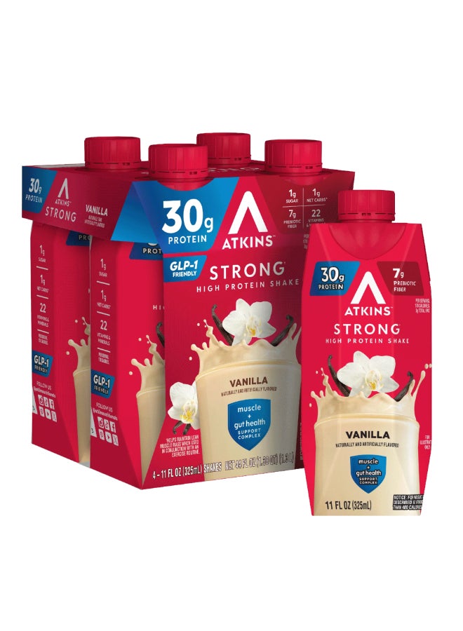 Strong High Protein Shake Vanilla 4 Shakes 11 fl oz (325 ml) Each