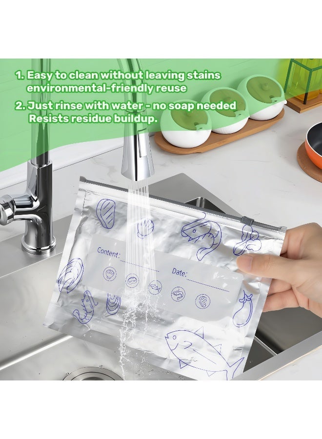 30PCS Reusable Aluminum Foil Storage Bags with Zip Lock, Resealable Stand Up Food Storage Pouches for Meat, Vegetables and Fruit (S/M/L) - Image 4