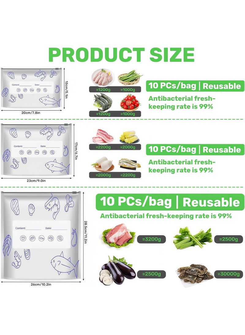 30PCS Reusable Aluminum Foil Storage Bags with Zip Lock, Resealable Stand Up Food Storage Pouches for Meat, Vegetables and Fruit (S/M/L) - Image 3