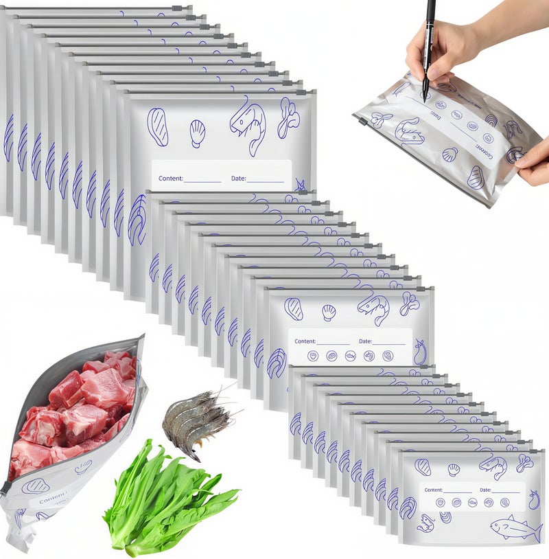 30PCS Reusable Aluminum Foil Storage Bags with Zip Lock, Resealable Stand Up Food Storage Pouches for Meat, Vegetables and Fruit (S/M/L) - Image 2